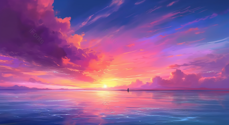 浪漫晚霞治愈大海海面风景画,插画/手绘图,插画/手绘图库,插画/手绘图下载,插画/手绘